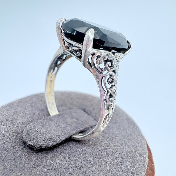 VTG Sterling Silver 925 Smoky Quartz Scroll Shoulders Statement Ring Size 8.75 - Picture 2 of 10